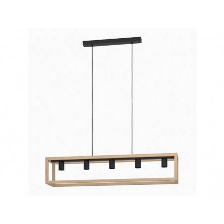 Suspension ELGORT 5 x E27 L. 100 métal noir-bois INSPIRE