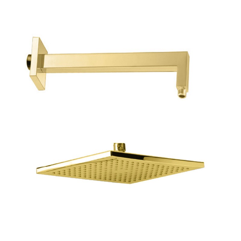 Bras de douche mural 400mm+ tête douche carré doré PVD 80212+210 | Sanifer