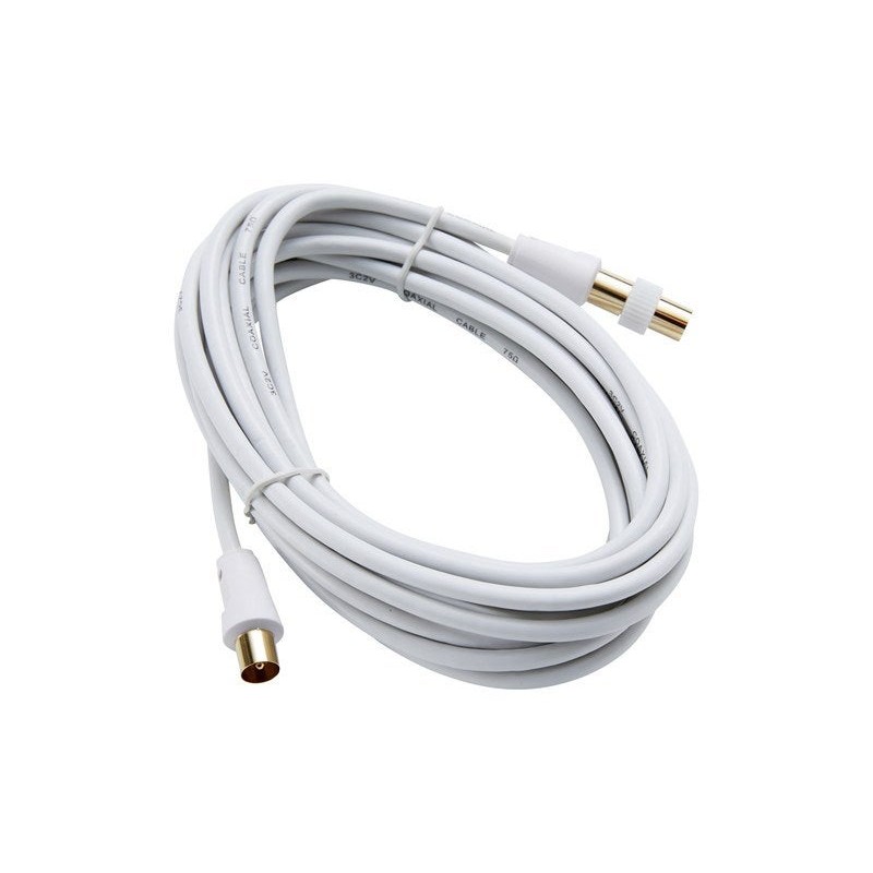 Cable coaxial 9.52m² femelle / male blanc 5m + adaptateur male male, EVOLOGY|Sanifer