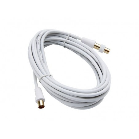 Cable coaxial 9.52m² femelle / male blanc 5m + adaptateur male male, EVOLOGY|Sanifer
