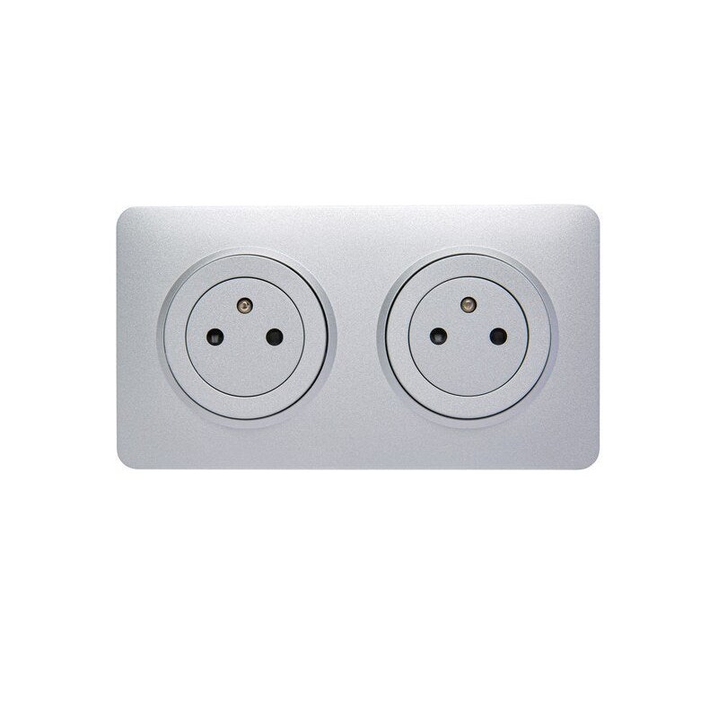 Bloc 2 prises affleurantes, complet Lumia, LEXMAN, silver|Sanifer