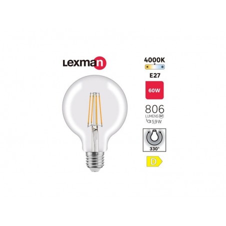 Ampoule led à filament  E27, 806Lm  5.9W, LEXMAN|Sanifer