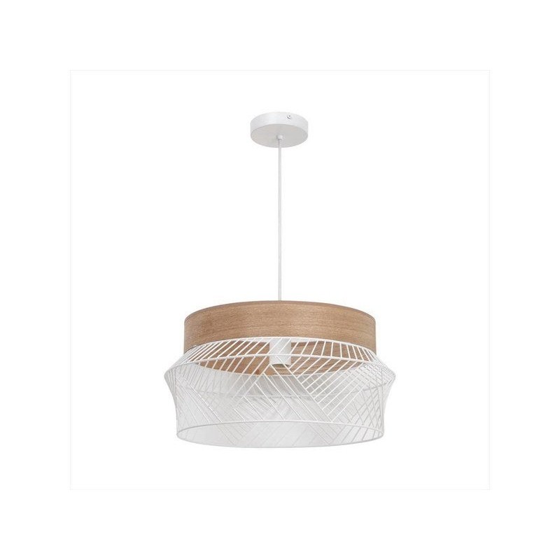Suspension KANEL diam. 45 cm E27 métal blanc/bois INSPIRE| Sanifer