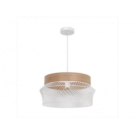 Suspension KANEL diam. 45 cm E27 métal blanc/bois INSPIRE| Sanifer