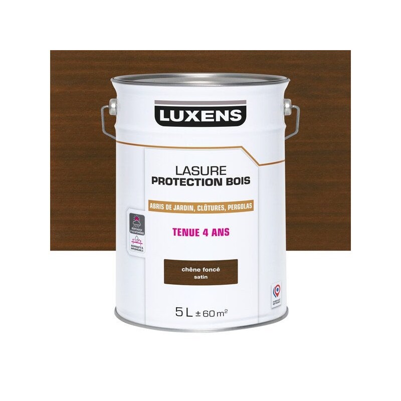 Lasure LUXENS 4 ans chêne foncé satiné 5 Litres| Sanifer