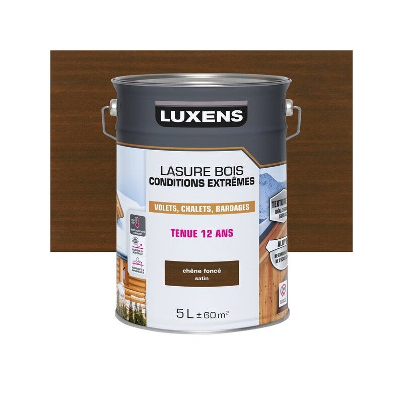 Lasure LUXENS Conditions extrêmes 12 ans chêne foncé brillant 5 Litres| Sanifer