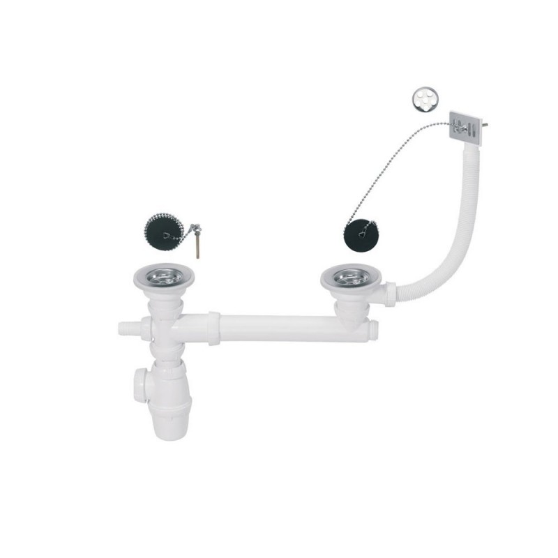 Bonde et siphon avec trop-plein pour évier double bac