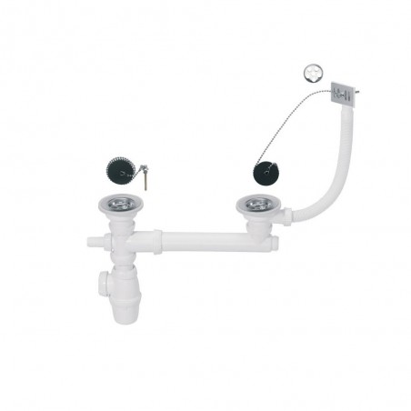 Bonde et siphon avec trop-plein pour évier double bac