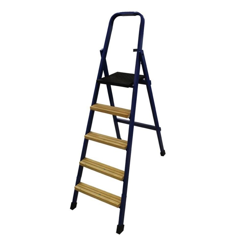 Escabeau 5 marches fer-bois