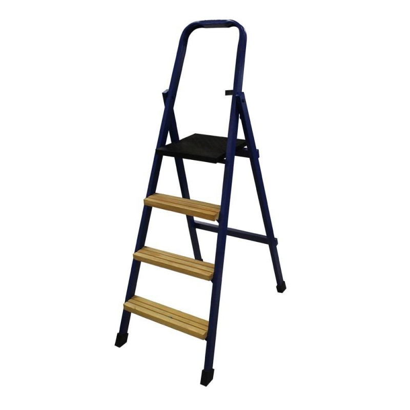 Escabeau 4 marches fer-bois