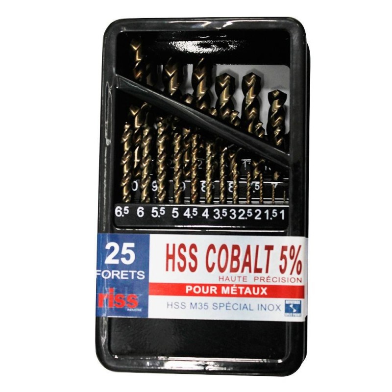 Coffret de 25 forets en métal taillé