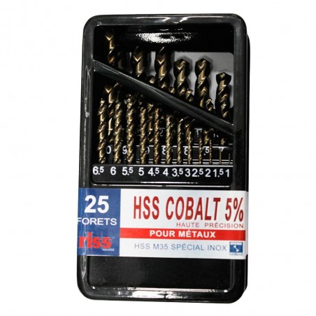 Coffret de 25 forets en métal taillé