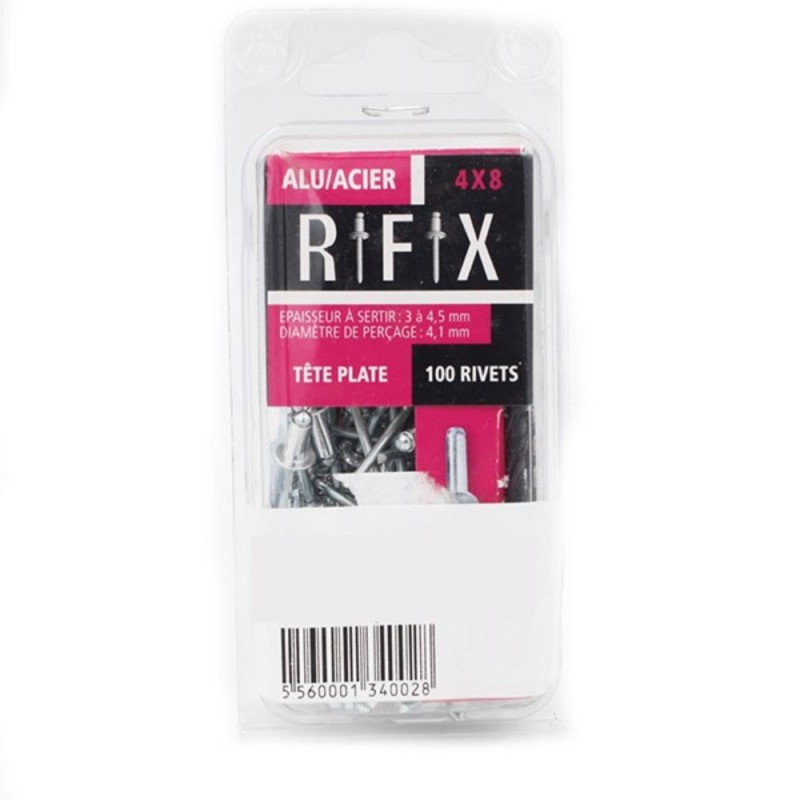 Rivets alu-acier 4X8 tp (1bte:100pces)