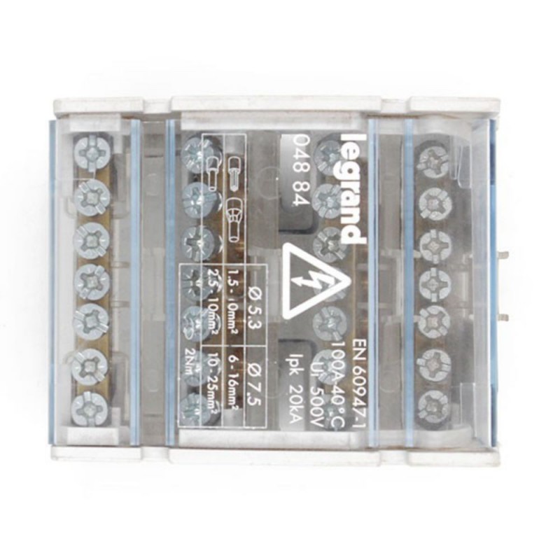 Répartiteur monobloc tétrapolaire à bornes 100 A