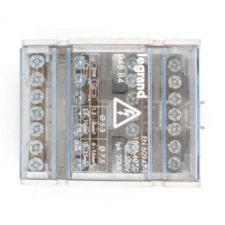 Répartiteur monobloc tétrapolaire à bornes 100 A