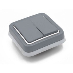 Ensemble interrupteur va-et-vient + support plaque Plexo gris étanche