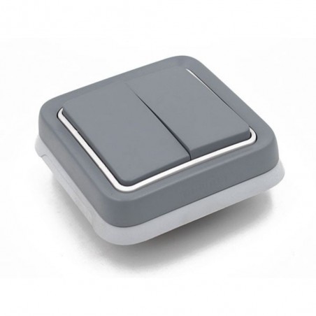Ensemble interrupteur va-et-vient + support plaque Plexo gris étanche