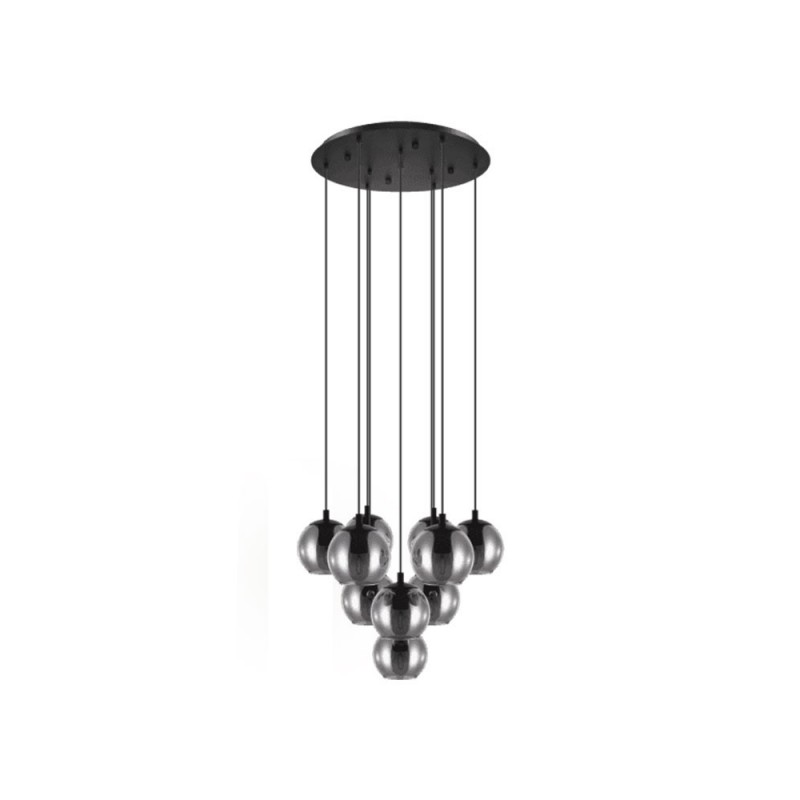 Suspension en verre noir Ariscani 10 lampes E27 x 40w d655xh1700