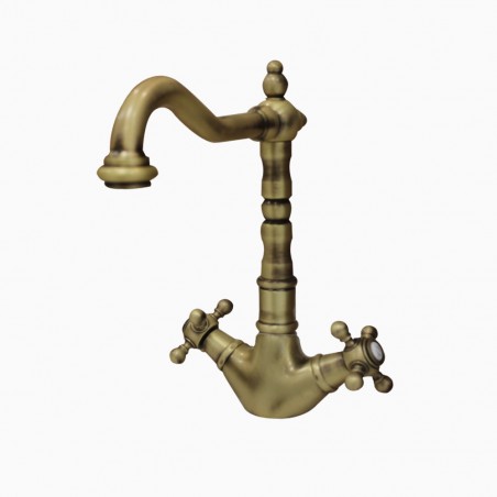 Mélangeur lavabo rétro en laiton vieilli