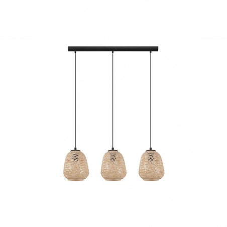 Suspension acier bois- nature E27 DEMBLEBY 3x40W max H1100 l900