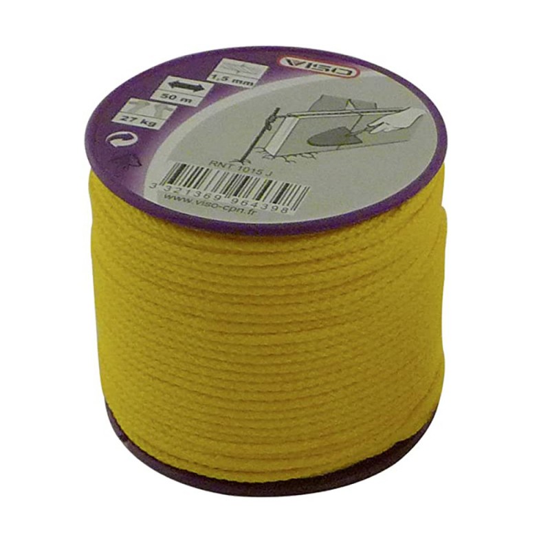 Tresse nylon D1.5mm jaune fluo bobinot 50M box14