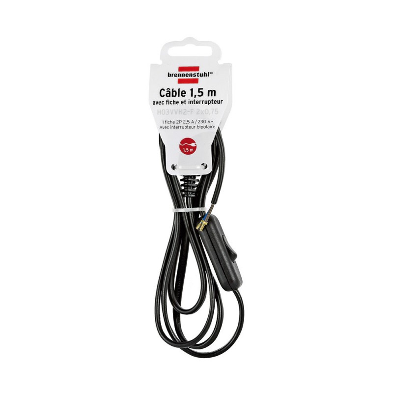 Câble noir 1.5m fiche + interrupteur unipolaire