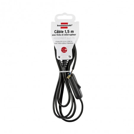 Câble noir 1.5m fiche + interrupteur unipolaire