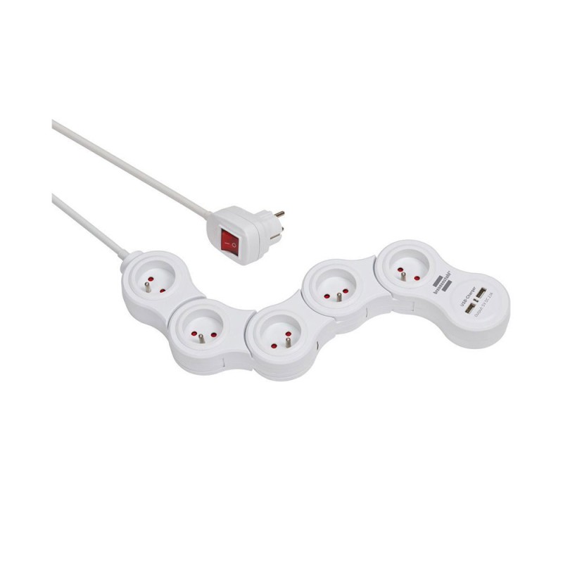 Multiprise 5P Vario Power 2xUSB interrupteur blanc uc4