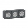 Prise 2P+T Schuko 3 entrées précablée saillie IP55 gris MUREVA