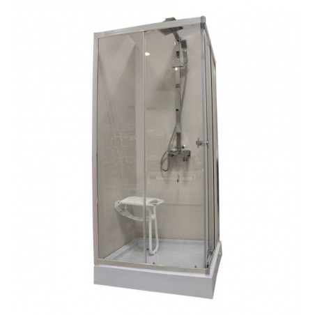 Cabine de douche carrée SLT-JF_90 en alu chrome blanche  90x90x195cm(2 elts -  - meilleure qualité