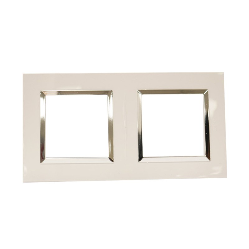 Plaque Bella 43 carré blanc +cadre chrome2+ 2 MOD