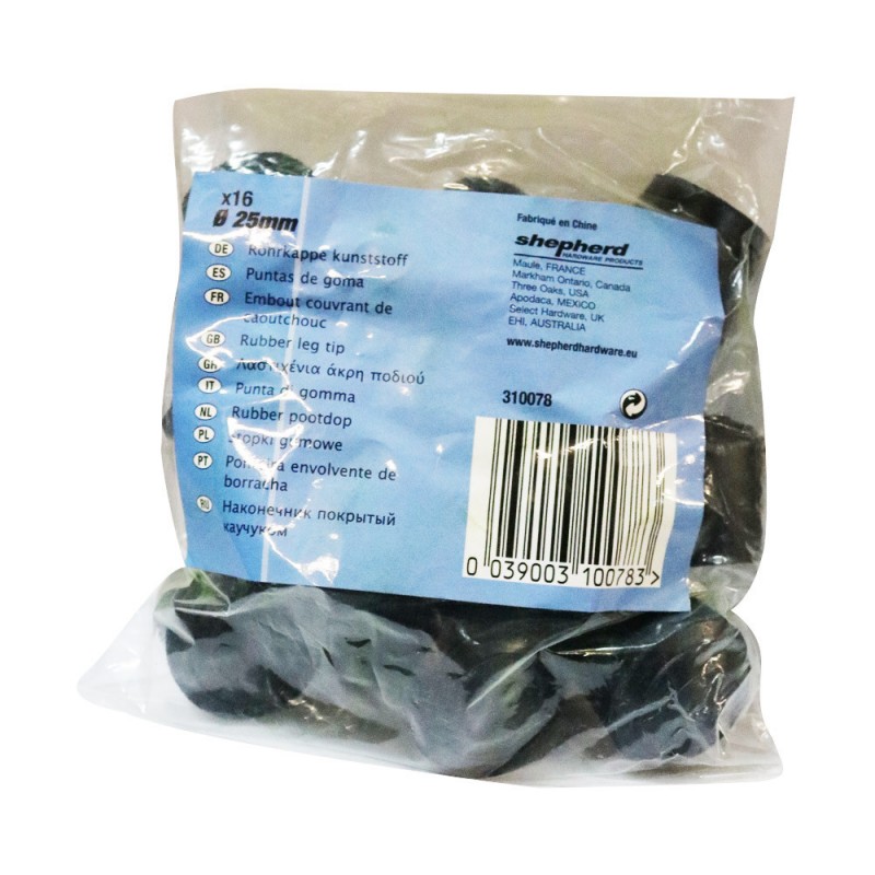 Embouts D25 couvrant x16 noir caoutchouc b
