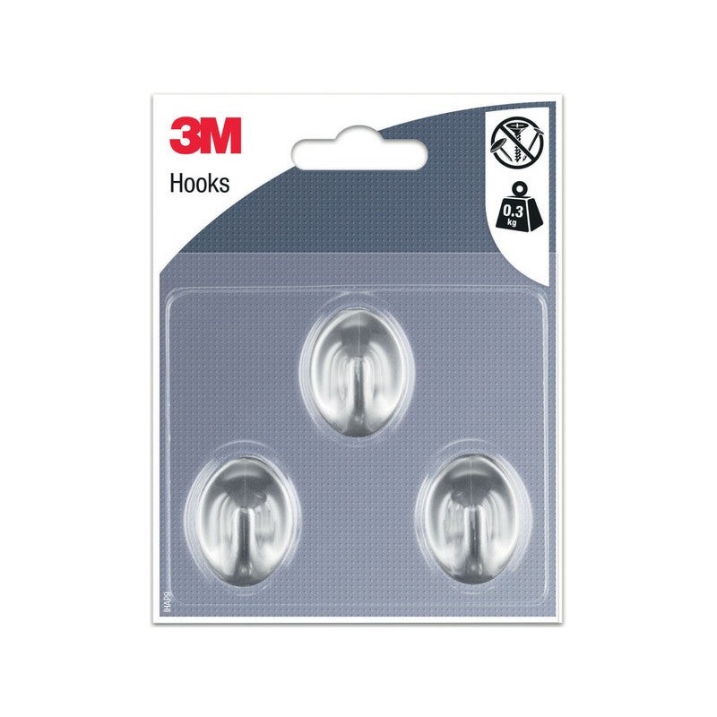 Lot de 3 crochets adhésif 3M argent 0.3 kg