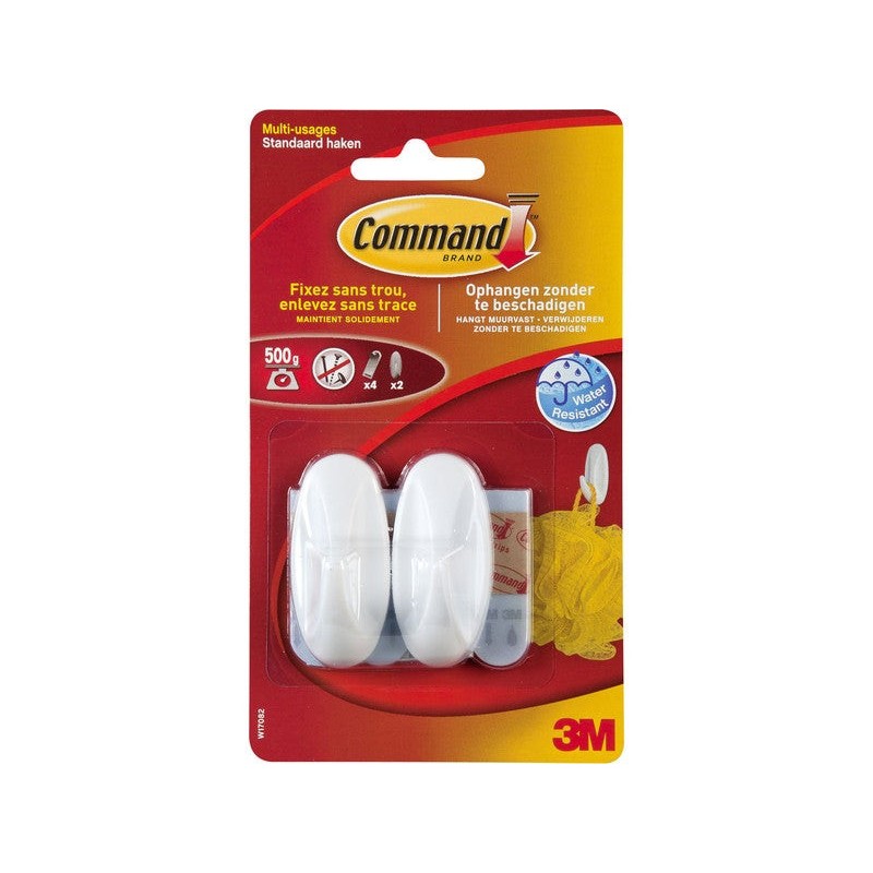 Lot de 2 crochets adhésif plastique design COMMAND blanc 0.45 kg