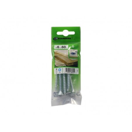 Lot de 6 Vis Acier Tête Fraisée Standers Diam.6 Mm X L.60 Mm