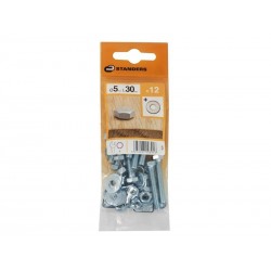 Lot de 12 Boulons Tête 6 Pans Acier Zingué L.30 X Diam.5 Mm Standers