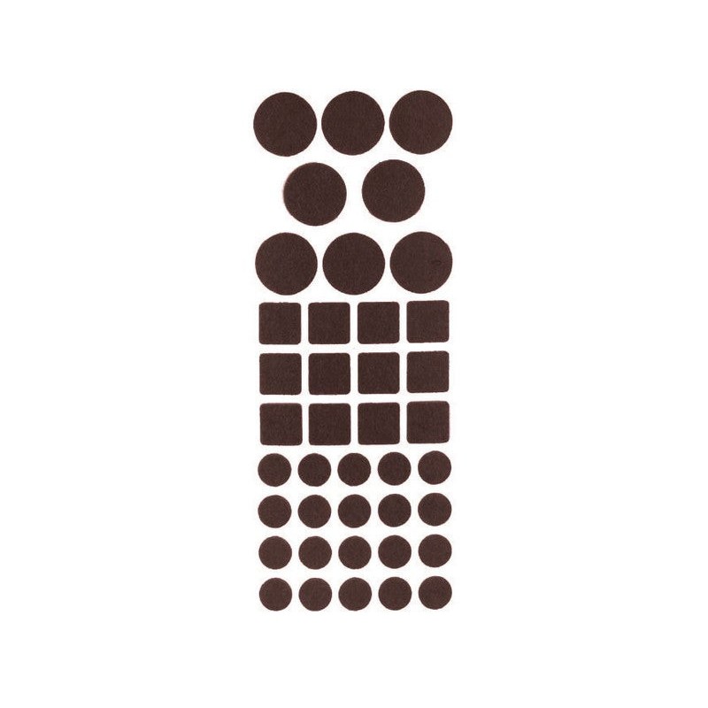 Lot de 120 patins feutres diam. 15 et 18 mm carré de 19 x 19 mm marron