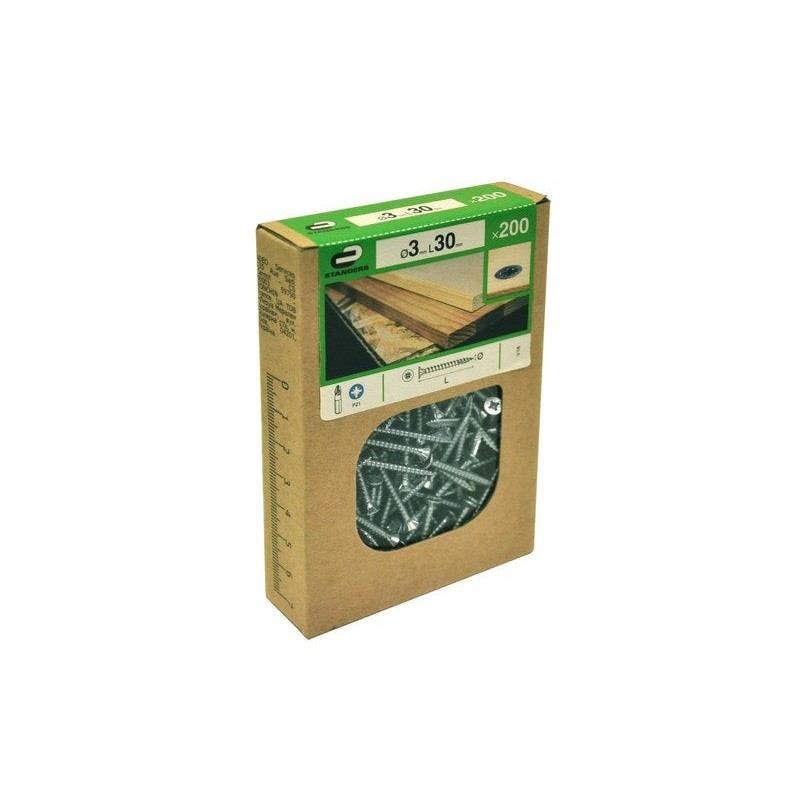 Lot de 200 Vis Acier Tête Fraisée Standers Diam.3 Mm X L.30 Mm