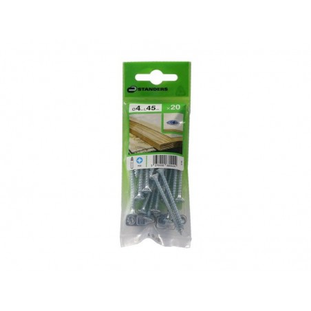 Lot de 20 Vis Acier Tête Fraisée Standers Diam.4 Mm X L.45 Mm