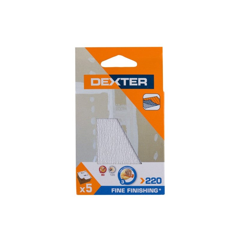 Lot de 5 feuilles abrasives Dexter pour ponceuse spéciale plâtre Grains 220