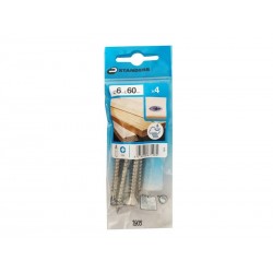 Lot de 4 Vis Inox Tête Fraisée Standers Diam.6 Mm X L.60 Mm