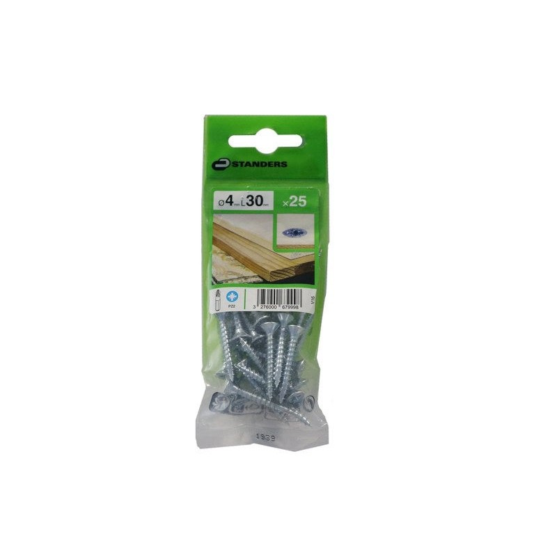 Lot de 25 Vis Acier Tête Fraisée Standers Diam.4 Mm X L.30 Mm