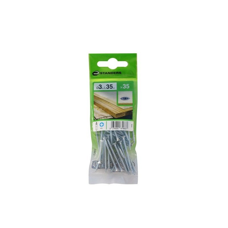 Lot de 35 Vis Acier Tête Fraisée Standers Diam.3 Mm X L.35 Mm