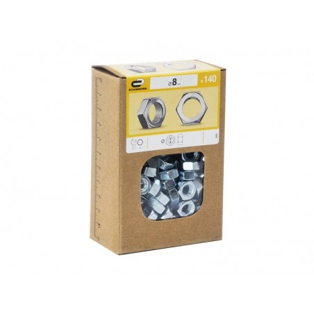 Lot de 140 écrous 6 Pans Acier Diam.8 Mm Standers