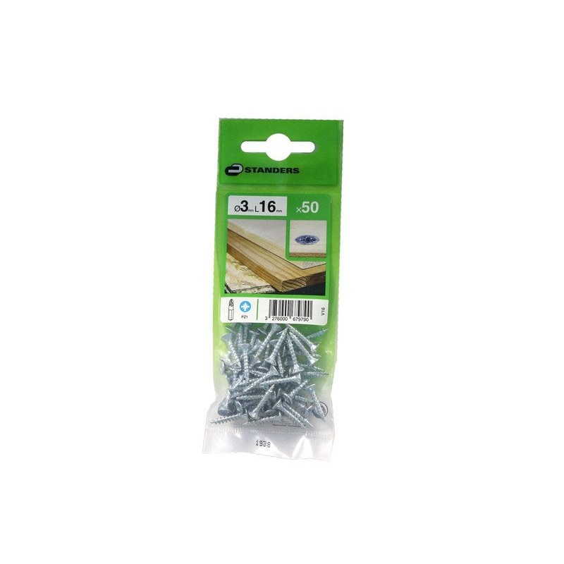 Lot de 50 Vis Acier Tête Fraisée Standers Diam.3 Mm X L.16 Mm
