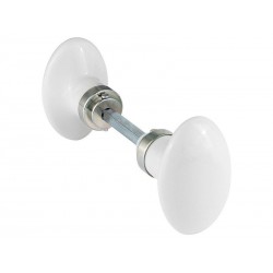 Lot de 2 Boutons De Porte Uni Porcelaine De Limoges Nickelé Mat