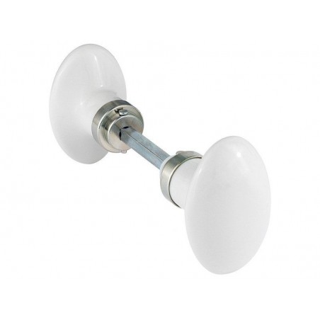 Lot de 2 Boutons De Porte Uni Porcelaine De Limoges Nickelé Mat