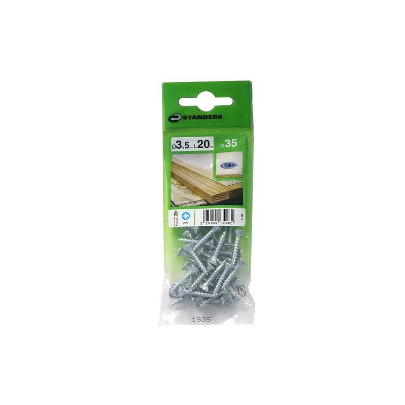 Lot de 35 Vis Acier Tête Fraisée Standers Diam.3.5 Mm X L.20 Mm