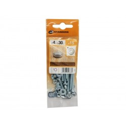 Lot de 15 Boulons Tête 6 Pans Acier Zingué L.30 X Diam.4 Mm Standers