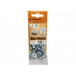 Lot de 20 Boulons Tête 6 Pans Acier Zingué L.15 X Diam.5 Mm Standers